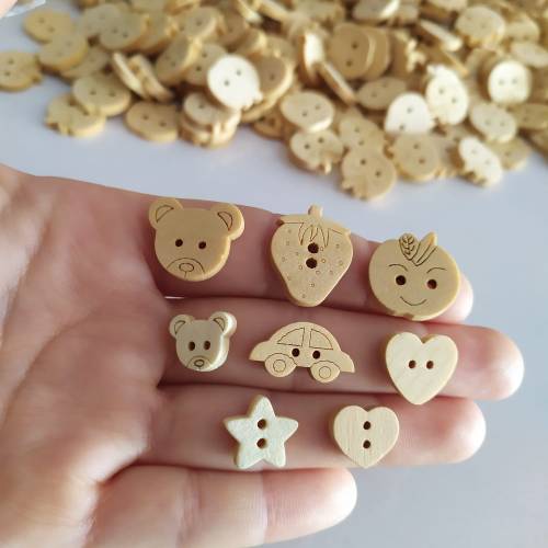 Bir Adet Figürlü Mini Ahşap Düğme *Model Seçenekli - 4