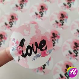 Bir Adet 5 Cm Yapışkanlı Pembe Love Etiket 