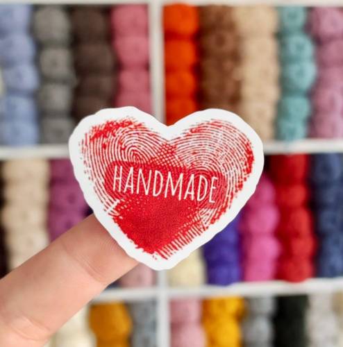 YAPIŞKANLI PARMAK İZİ KALP HANDMADE ETİKET - 1
